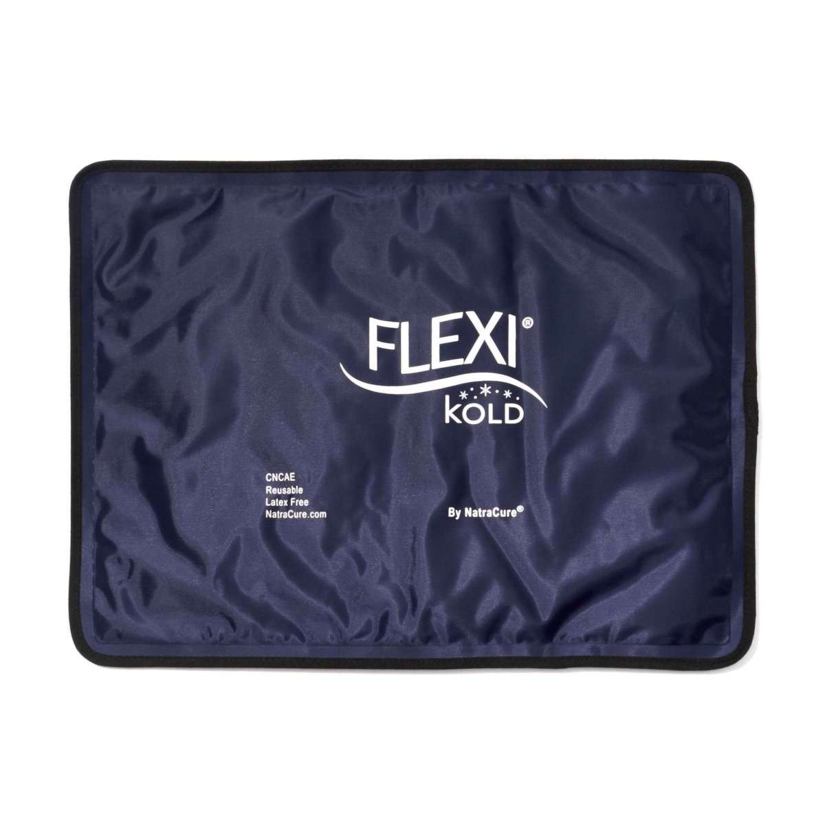 FlexiKold gel ice pack, navy blue rectangular with FLEXI logo and kold text