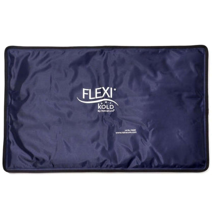 FlexiKold gel ice pack, navy blue rectangular with FLEXI kold logo on back