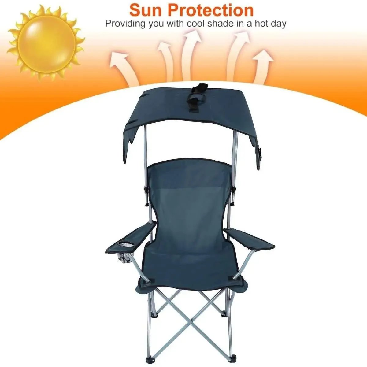 Foldable Beach Canopy Chair Sun Protection with Cup Holder DailySale Navy Blue Green Navy-Blue-Green-Red-