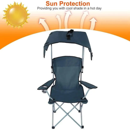 Foldable Beach Canopy Chair Sun Protection with Cup Holder DailySale Navy Blue Green Navy-Blue-Green-Red-