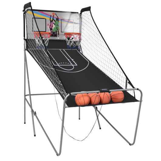 Foldable Double Electronic Basketball Game with 4 Balls Indoor-Gray Cartsfy Inc.