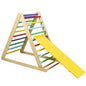 Foldable wooden climbing triangle ladder with multicolor rungs and yellow slide