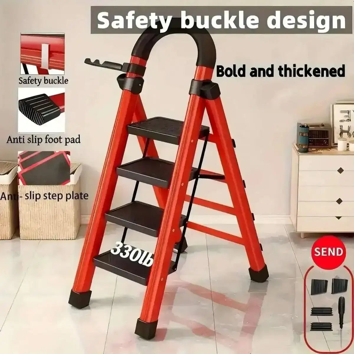 Folding 3/4-Step Ladder – Portable Steel Step Stool, Anti-Slip DailySale 3-step / Red 3-step / Black 4-step / Red 3-step / Red-3-step / Black-4-step / Red-4-step / Black-