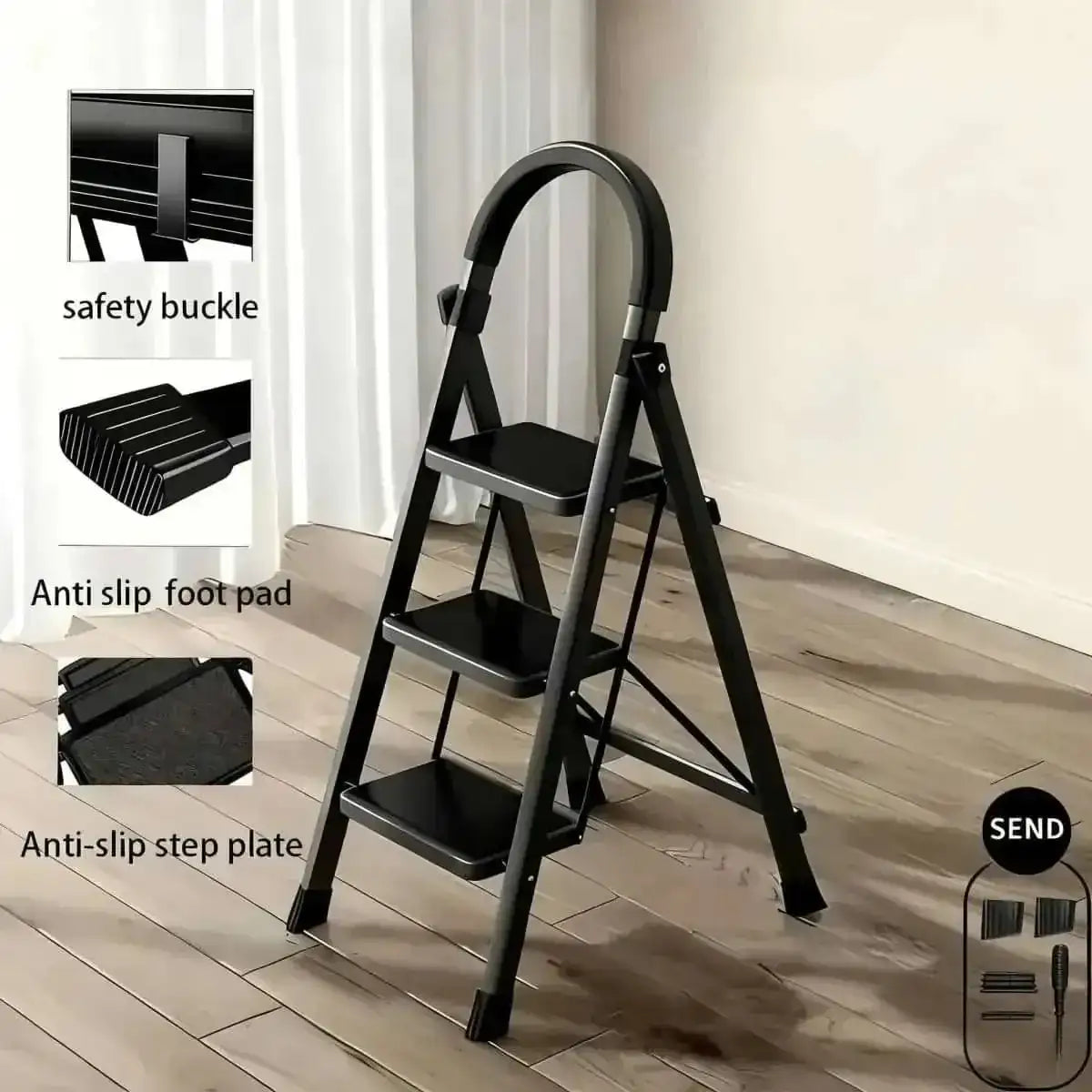 Folding 3/4-Step Ladder – Portable Steel Step Stool, Anti-Slip DailySale 3-step / Red 3-step / Black 4-step / Red 3-step / Red-3-step / Black-4-step / Red-4-step / Black-