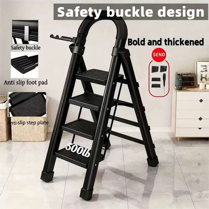 Folding 3/4-Step Ladder – Portable Steel Step Stool, Anti-Slip Cartsfy Inc.