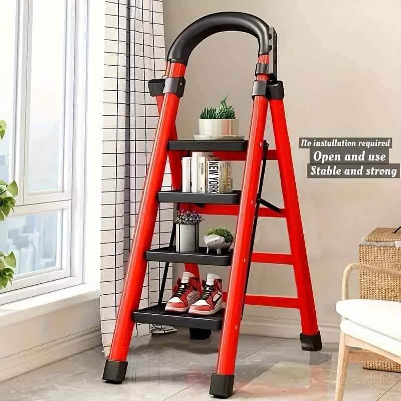 Folding 3/4-Step Ladder – Portable Steel Step Stool, Anti-Slip Cartsfy Inc.