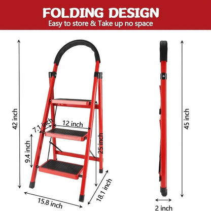 Folding 3/4-Step Ladder – Portable Steel Step Stool, Anti-Slip Cartsfy Inc.