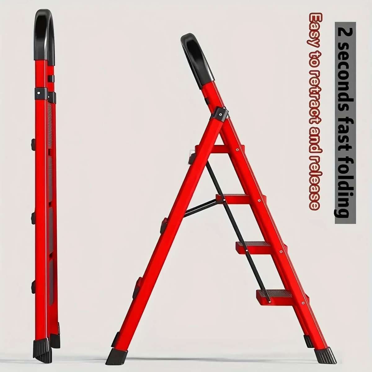 Folding 3/4-Step Ladder – Portable Steel Step Stool, Anti-Slip Cartsfy Inc.