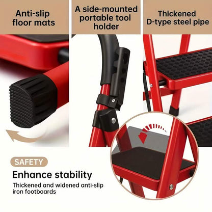 Folding 3/4-Step Ladder – Portable Steel Step Stool, Anti-Slip Cartsfy Inc.