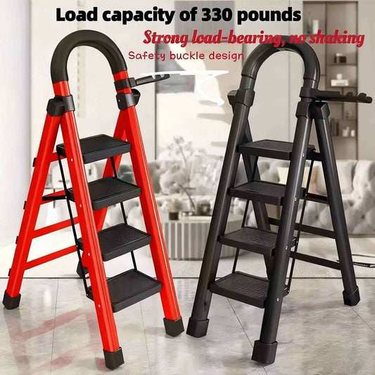 Folding 3/4-Step Ladder – Portable Steel Step Stool, Anti-Slip Cartsfy Inc.
