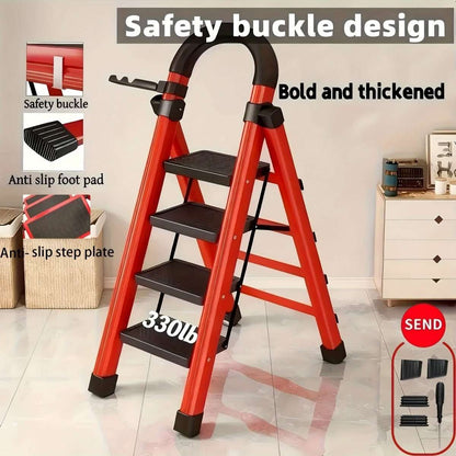 Folding 3/4-Step Ladder – Portable Steel Step Stool, Anti-Slip Cartsfy Inc.