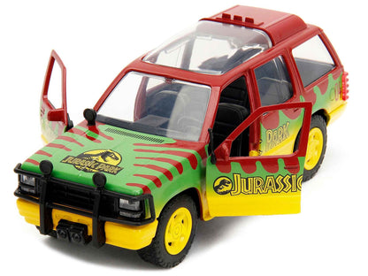 Ford Explorer Red and Yellow with Green Graphics "Jurassic Park" (1993) Movie 30th Anniversary "Hollywood Rides" Series 1/32 Diecast Model Car by Jada Cartsfy Inc.