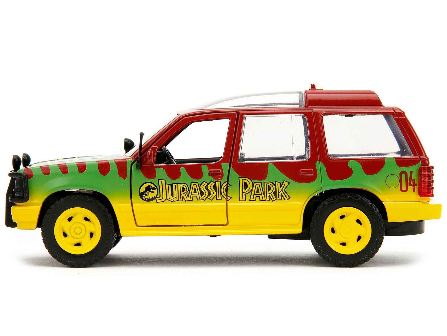 Ford Explorer Red and Yellow with Green Graphics "Jurassic Park" (1993) Movie 30th Anniversary "Hollywood Rides" Series 1/32 Diecast Model Car by Jada Cartsfy Inc.