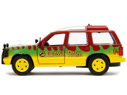 Ford Explorer Red and Yellow with Green Graphics "Jurassic Park" (1993) Movie 30th Anniversary "Hollywood Rides" Series 1/32 Diecast Model Car by Jada Cartsfy Inc.