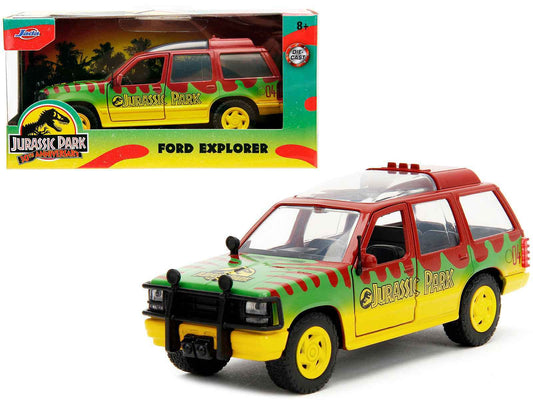 Ford Explorer Red and Yellow with Green Graphics "Jurassic Park" (1993) Movie 30th Anniversary "Hollywood Rides" Series 1/32 Diecast Model Car by Jada Cartsfy Inc.