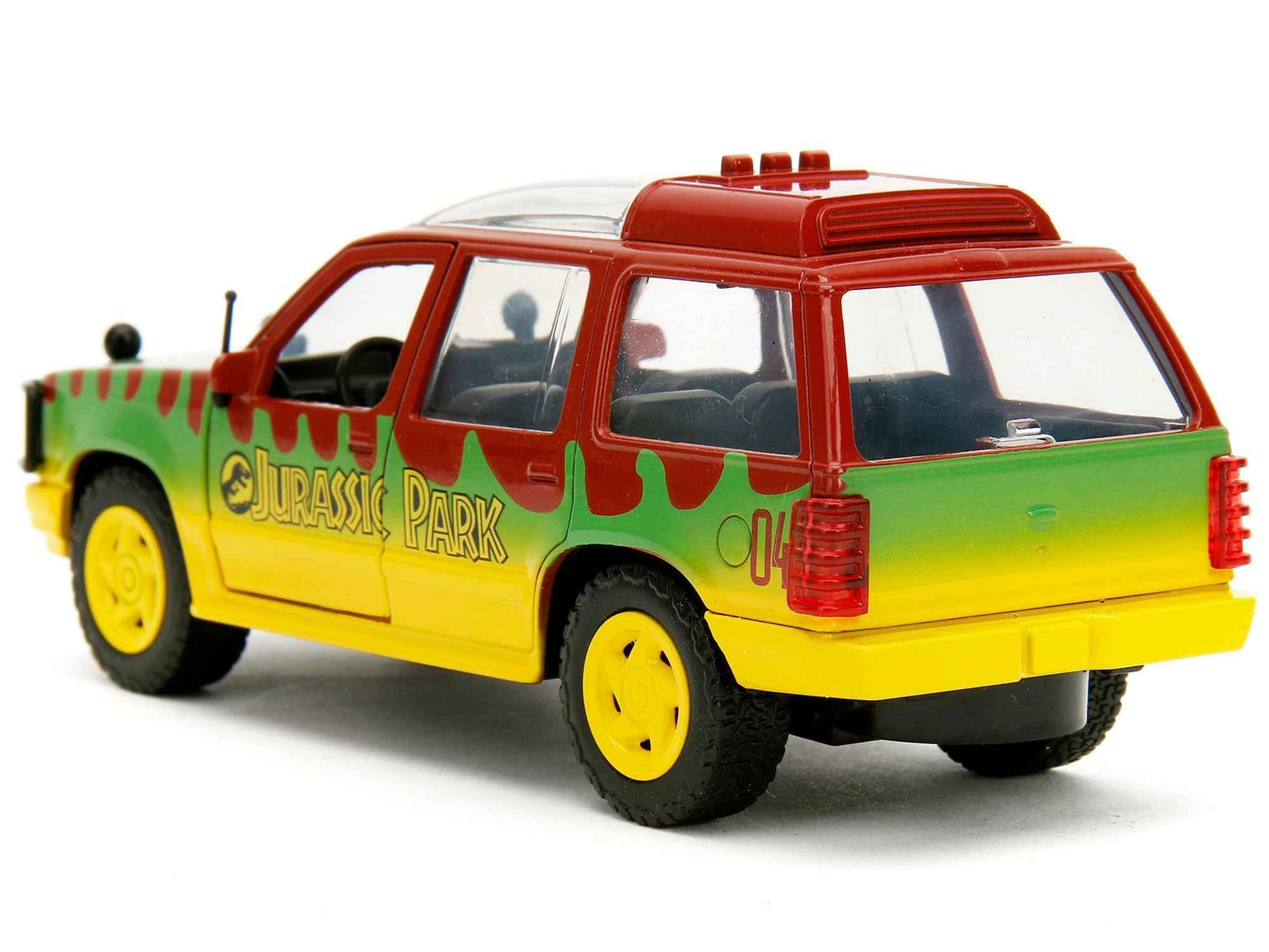 Ford Explorer Red and Yellow with Green Graphics "Jurassic Park" (1993) Movie 30th Anniversary "Hollywood Rides" Series 1/32 Diecast Model Car by Jada Cartsfy Inc.