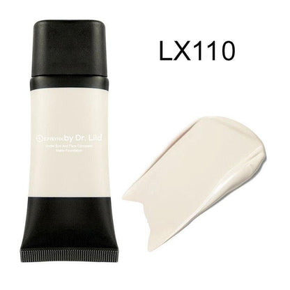 Foundation and concealer tube with LX110 light cream swatch