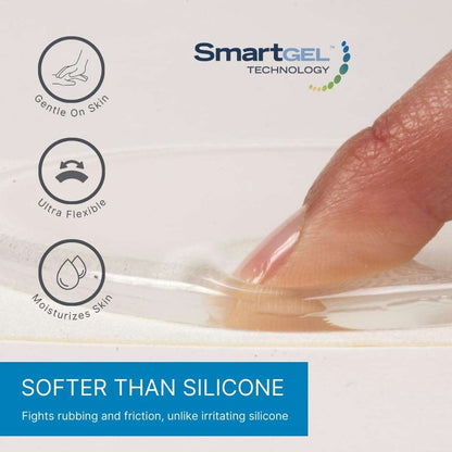 SmartGel technology bunion guard spacer, clear gel on fingertip for gentle cushioning