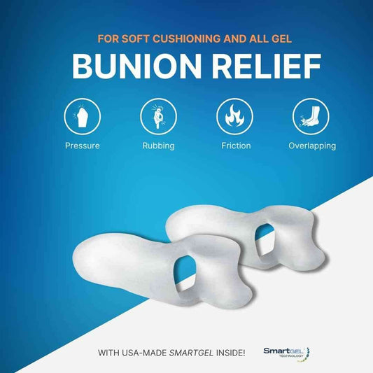 Bunion relief gel toe guard with two clear pads for pressure and friction protection