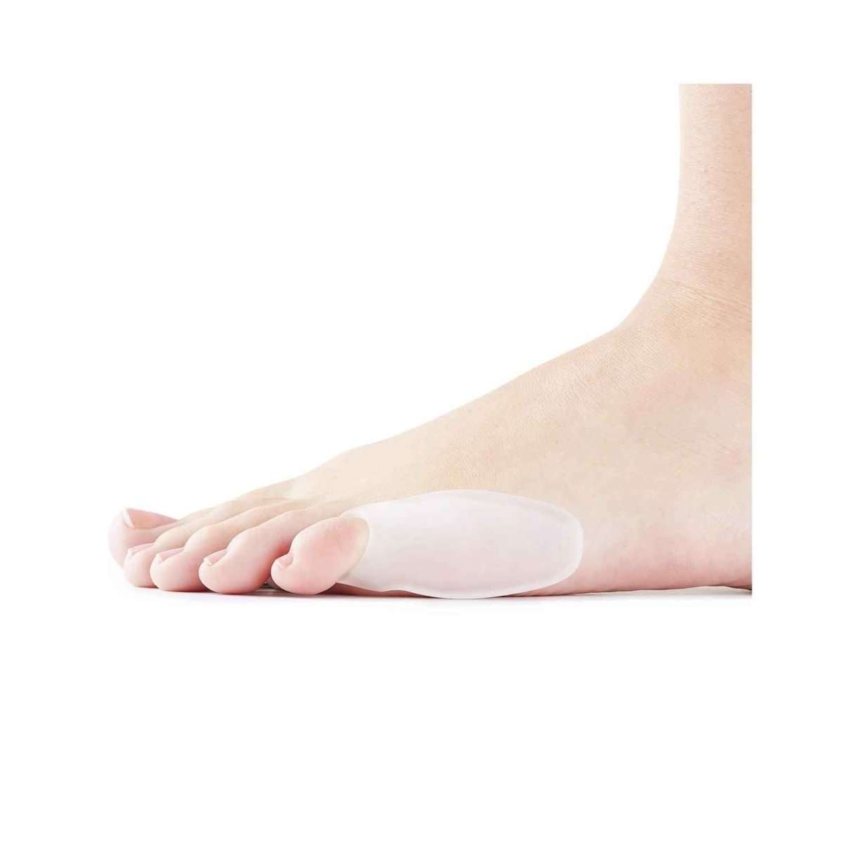 Pinky toe bunion guard under the toes, translucent gel cushion
