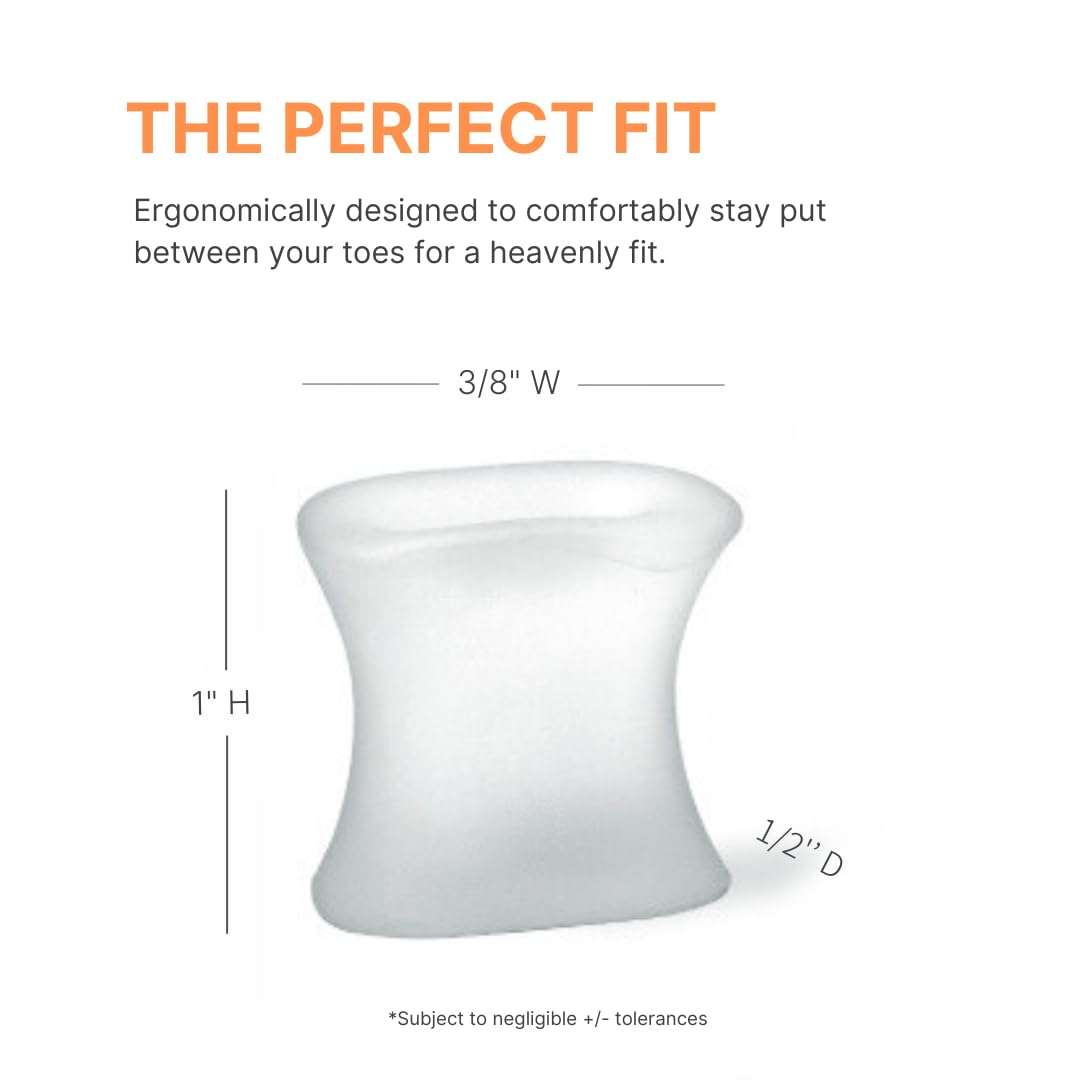 White gel toe separator pad with size dimensions