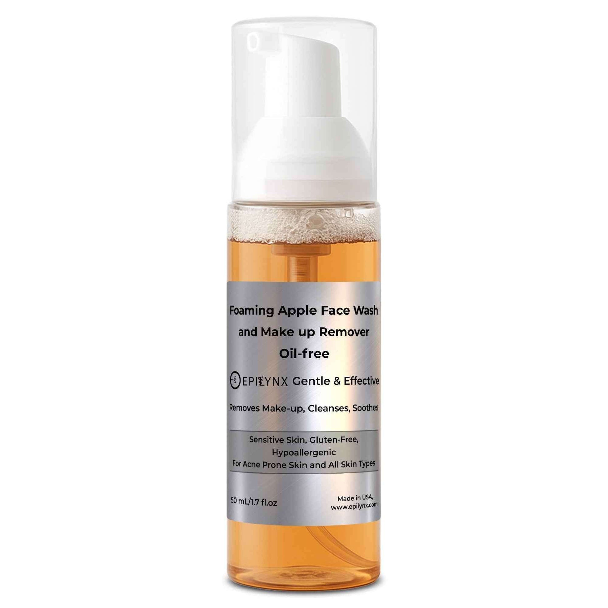 Foaming facial cleanser bottle with pump and amber gel