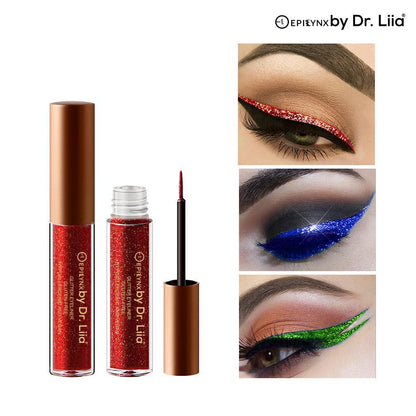 Glitter eyeliner set with red and black tubes and three eyelid sparkle looks