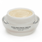 Cooling face cream jar with open lid, showing pale beige cream