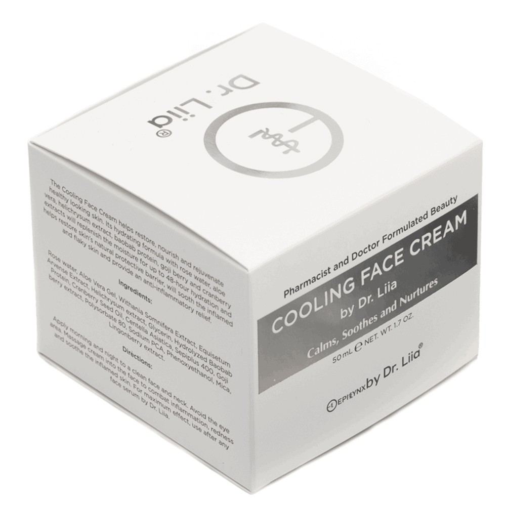 Cooling face cream box with Dr. Lila label, 50 mL