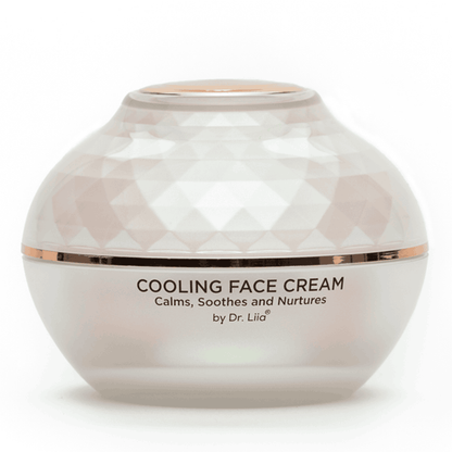 Faceted white face cream jar with rose-gold ring lid