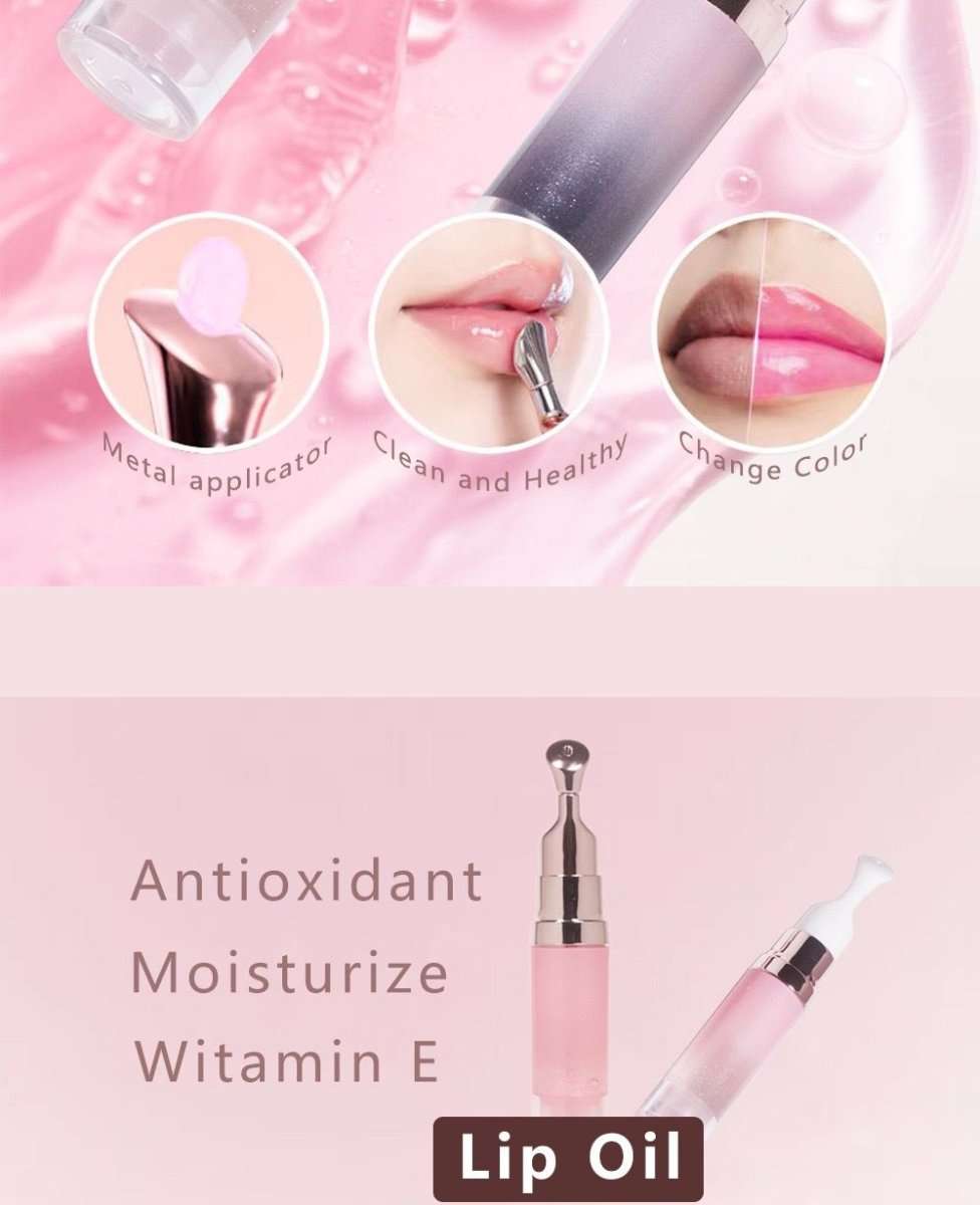 Lip oil with metal applicator and squeeze tube