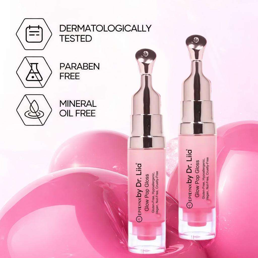 Three clear-pink lip gloss tubes