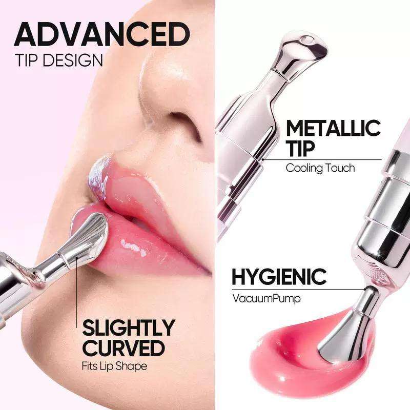 Glow Pop gloss & lip treatment with metallic tip and pink gloss swatch