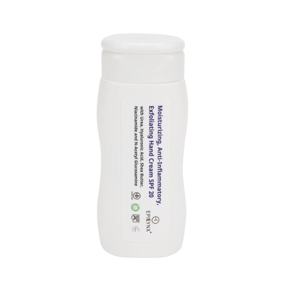 Hand cream bottle with white pump cap and ingredient label