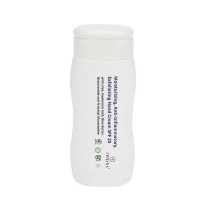 Hand cream bottle with white pump cap and ingredient label