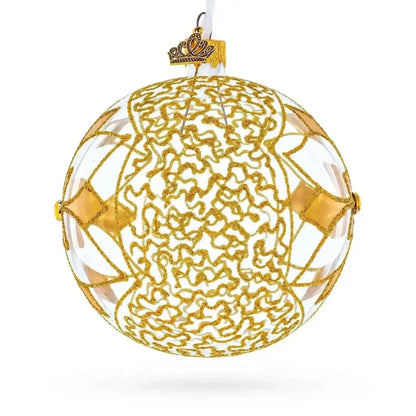 Gold Blossom with Gem Center Glass Ball Christmas Ornament 4 Inches