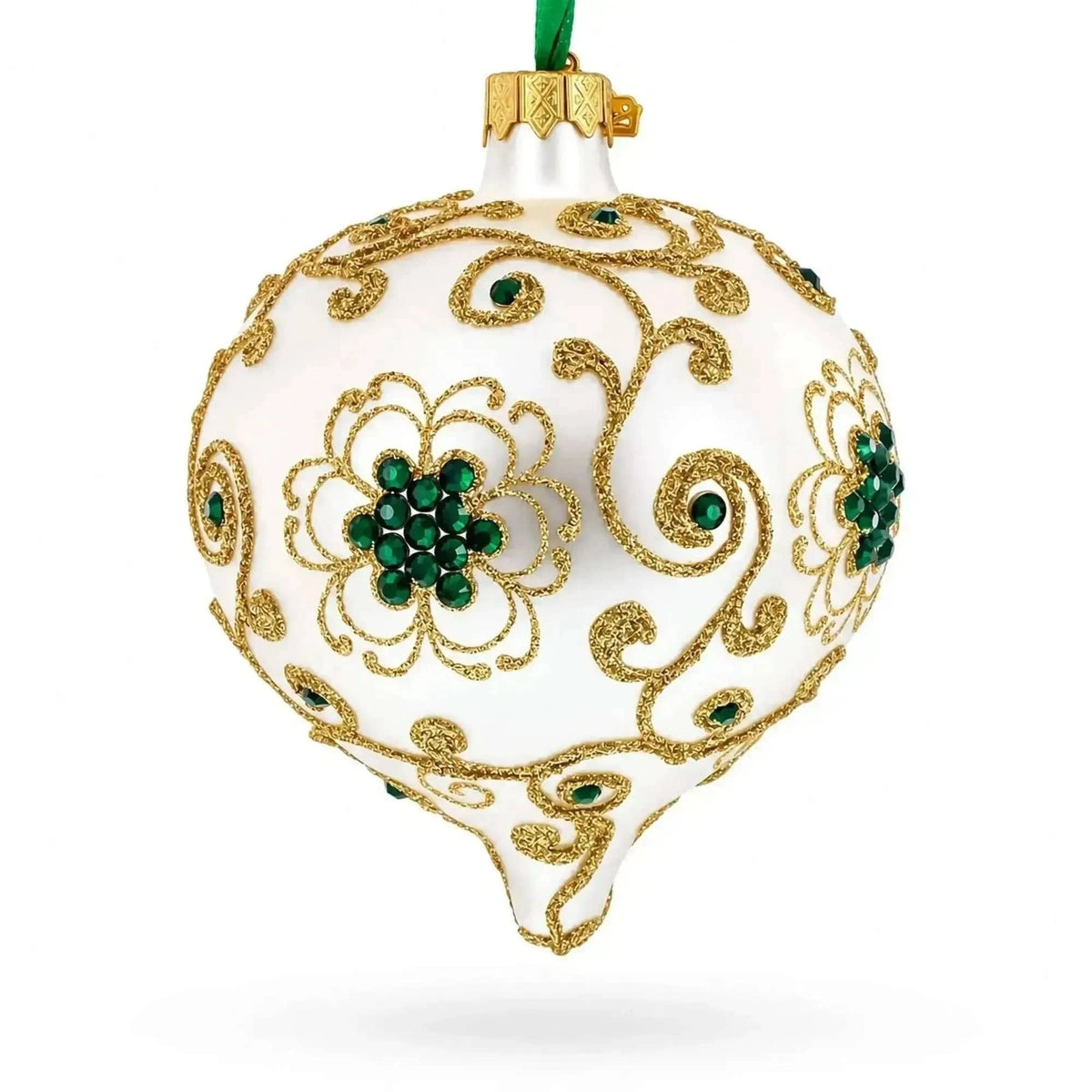 Gold Jeweled Swirl Onion-Shape Finial Glass Christmas Ornament Cartsfy Inc.