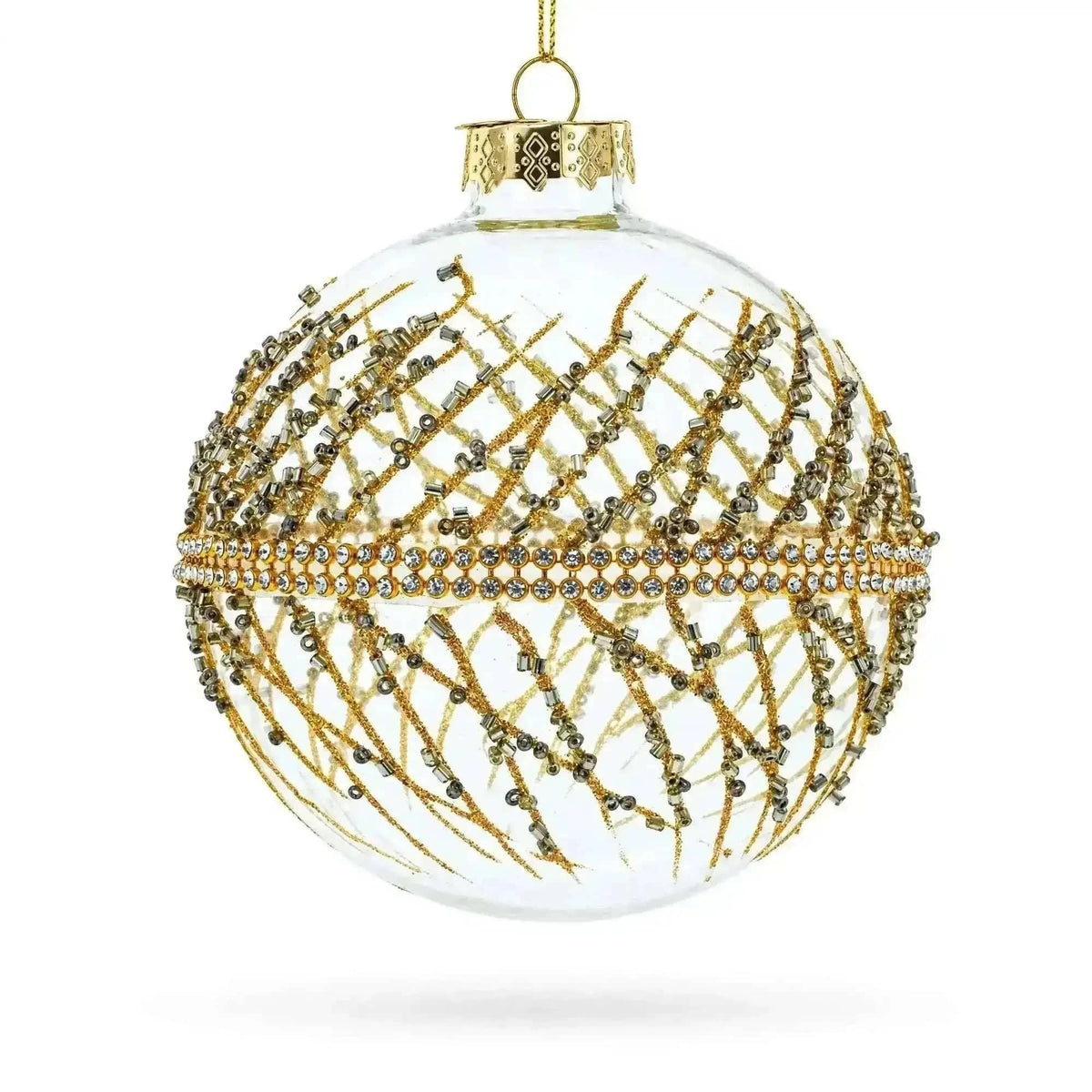 Golden Glitters on Clear Glass Ball Glass Christmas Ornament Cartsfy Inc.