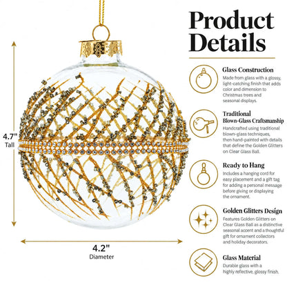 Golden Glitters on Clear Glass Ball Glass Christmas Ornament Cartsfy Inc.