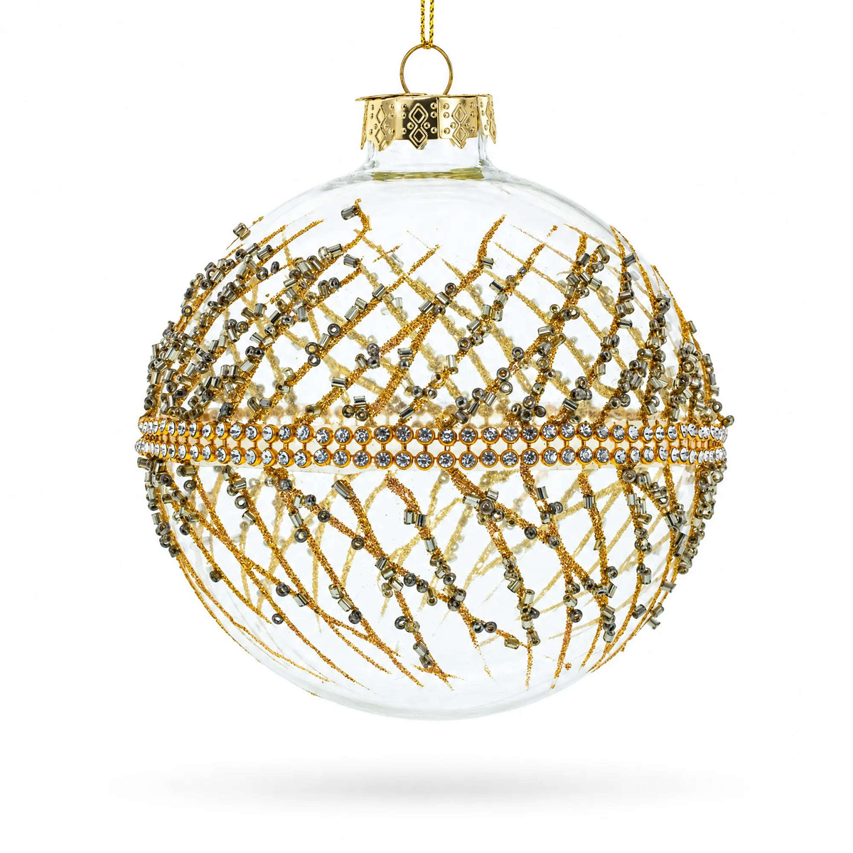 Golden Glitters on Clear Glass Ball Glass Christmas Ornament Cartsfy Inc.