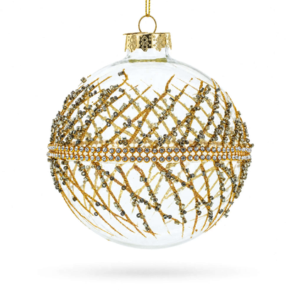 Golden Glitters on Clear Glass Ball Glass Christmas Ornament Cartsfy Inc.