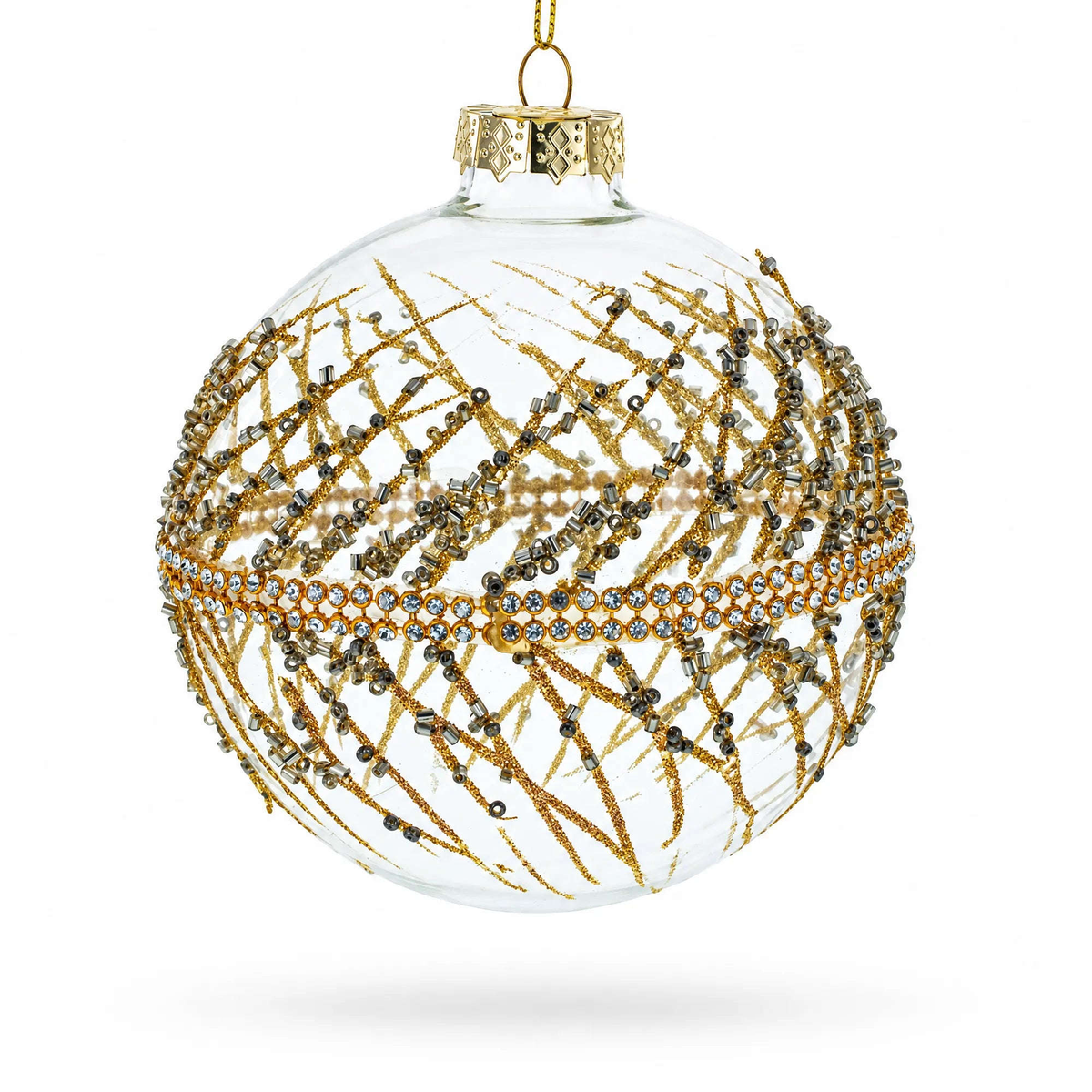 Golden Glitters on Clear Glass Ball Glass Christmas Ornament Cartsfy Inc.