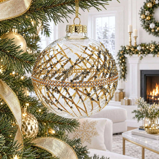 Golden Glitters on Clear Glass Ball Glass Christmas Ornament BestPysanky Default Title Default Title-
