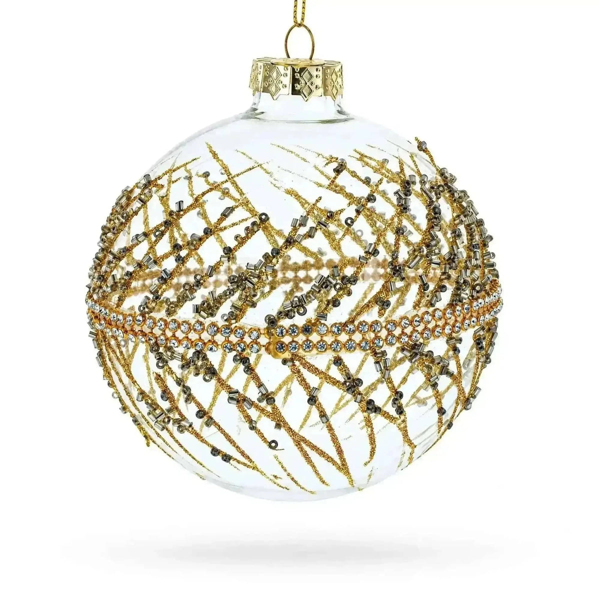 Golden Glitters on Clear Glass Ball Glass Christmas Ornament Cartsfy Inc.