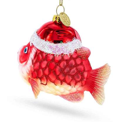 Grandpa Fish in Santa Hat Glass Christmas Ornament Cartsfy Inc.