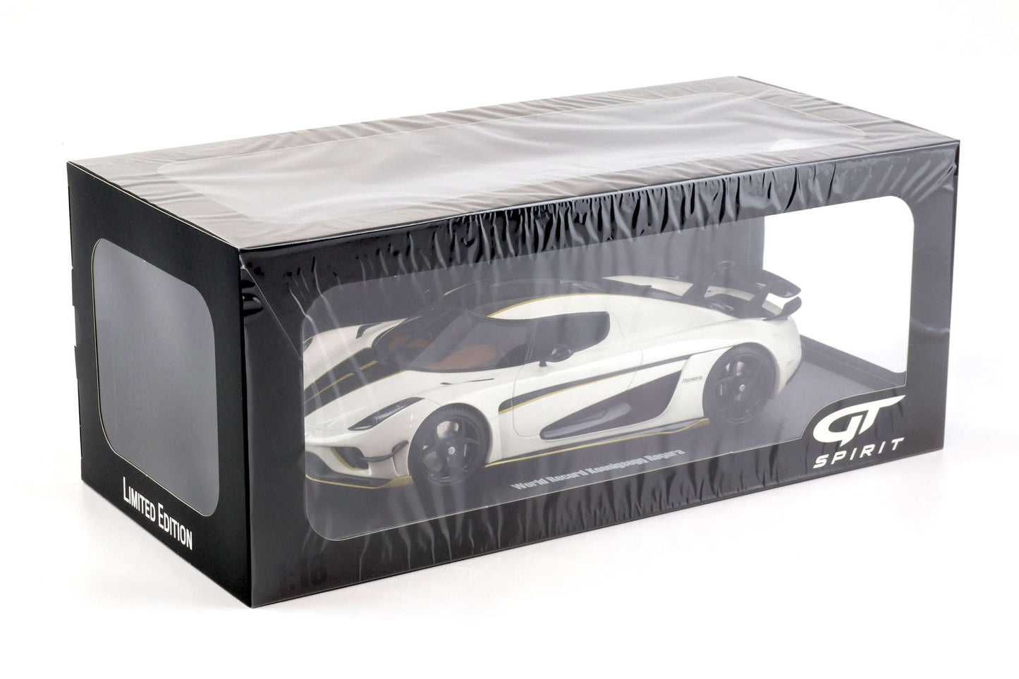 GT Spirit 2018 Koenigsegg Regera World Record Crystal White w/ Black Stripes & Gold Accents 1:18 Cartsfy Inc.