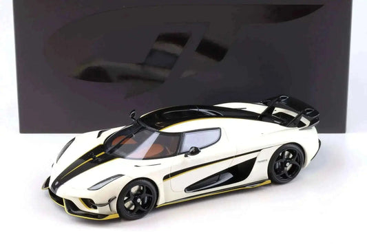 GT Spirit 2018 Koenigsegg Regera World Record Crystal White w/ Black Stripes & Gold Accents 1:18 Cartsfy Inc.