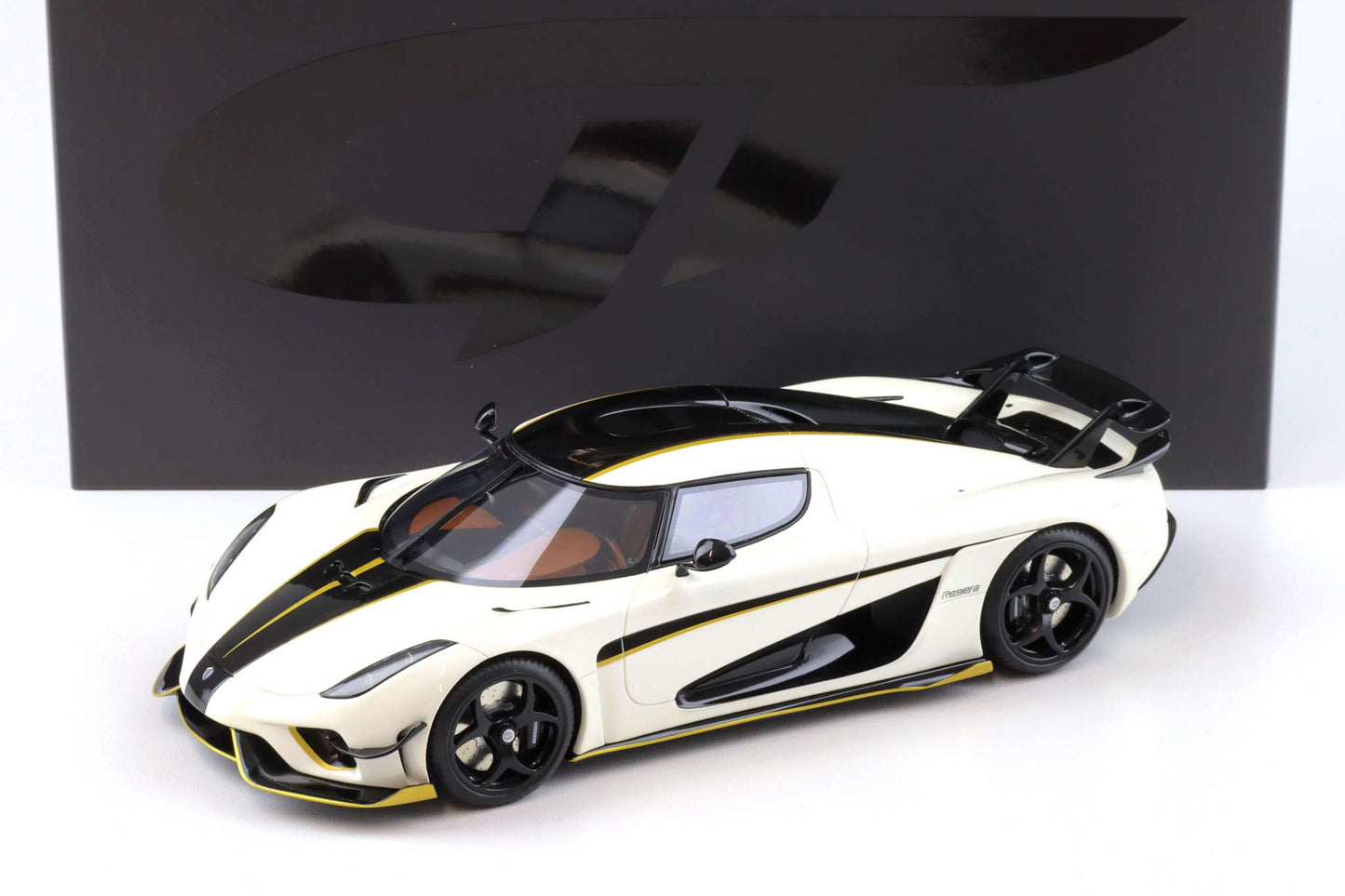 GT Spirit 2018 Koenigsegg Regera World Record Crystal White w/ Black Stripes & Gold Accents 1:18 Cartsfy Inc.