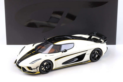 GT Spirit 2018 Koenigsegg Regera World Record Crystal White w/ Black Stripes & Gold Accents 1:18 Cartsfy Inc.