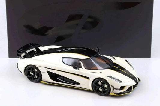 GT Spirit 2018 Koenigsegg Regera World Record Crystal White w/ Black Stripes & Gold Accents 1:18 Cartsfy Inc.